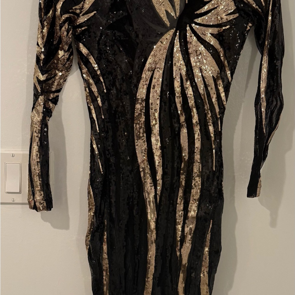 SHEIN Black and Gold Long Sleeve Dress
